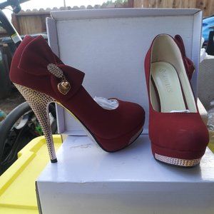 Red velvet heels